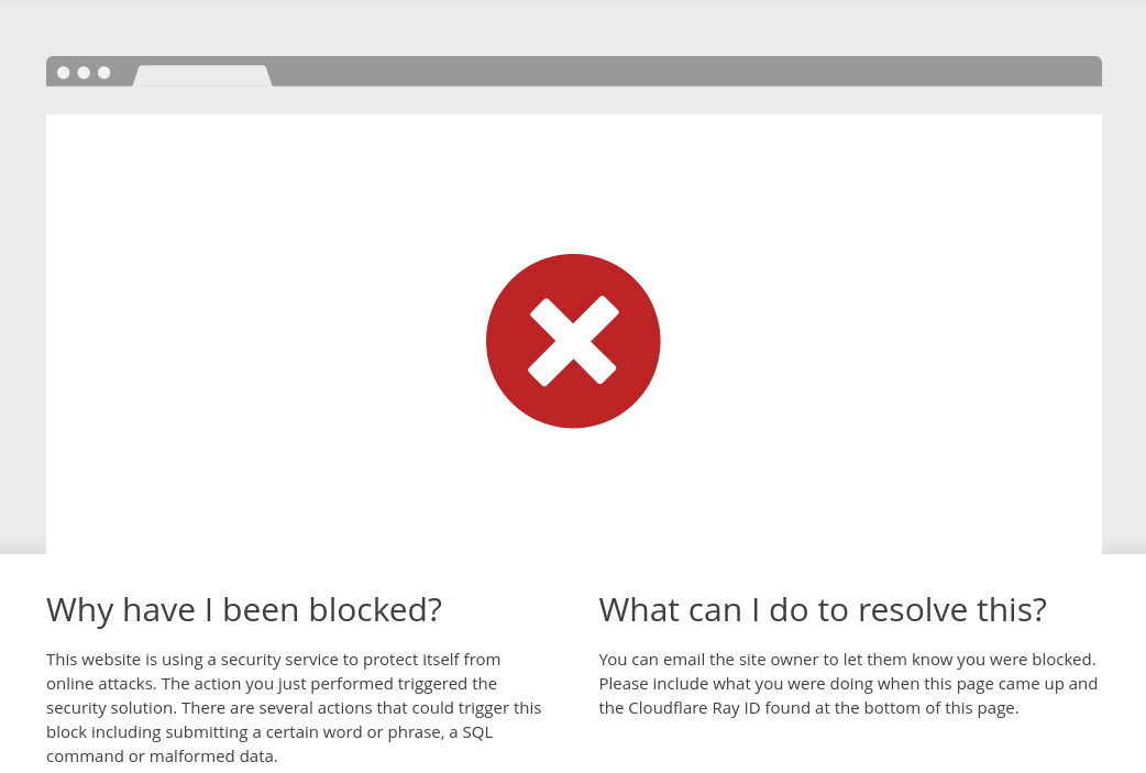 Blocked by Cloudflare firewall page