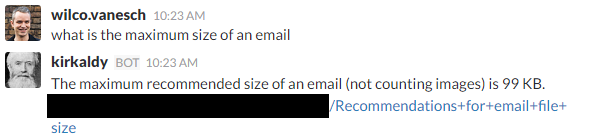 Getting email size advice in Slack
