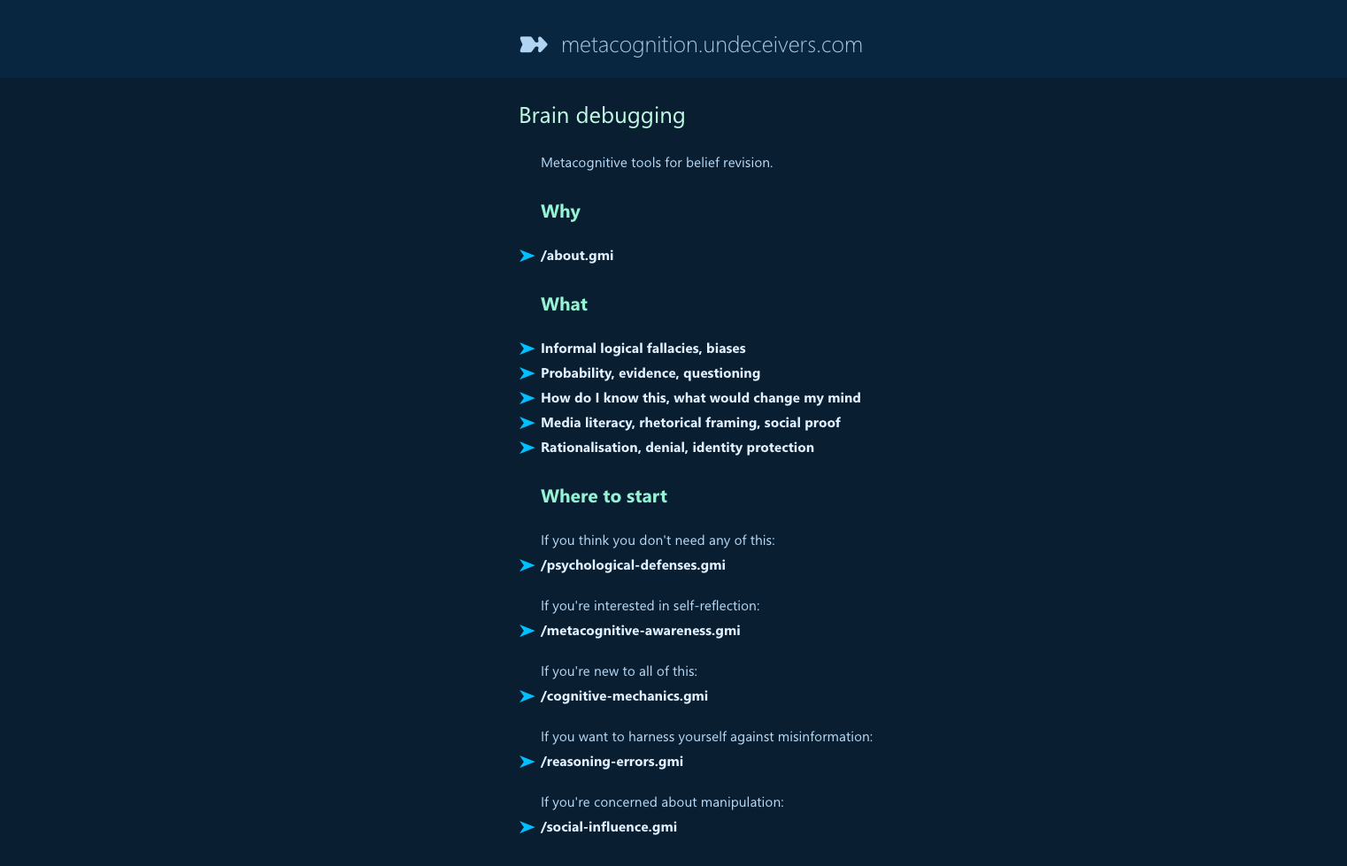 Index of the metacognition page