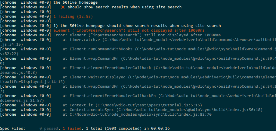 Output for failing to find search bar