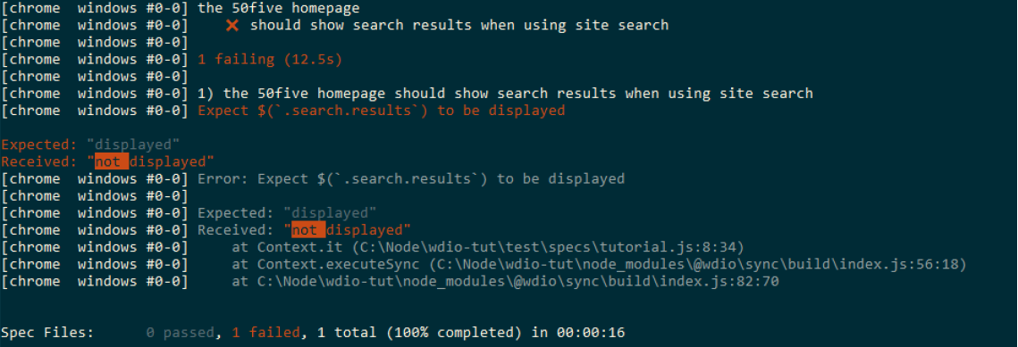 Output for failing to find search results